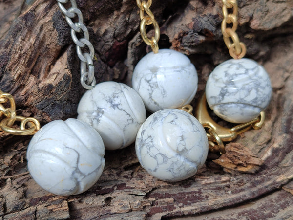 Polished Howlite Tennis Ball Keyring - sold per item - From Zimbabwe