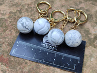 Polished Howlite Tennis Ball Keyring - sold per item - From Zimbabwe