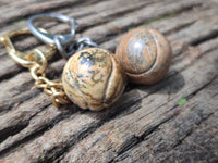 Polished Picture Stone Tennis Ball Keyring - sold per item - From Namibia