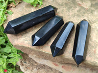 Polished Double Terminated Black Basalt Points x 4 From Madagascar