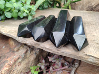 Polished Double Terminated Black Basalt Points x 4 From Madagascar