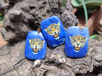 Polished Dumortierite Pendant with Hand Painted Leopard - Sold Per Item - From Mozambique