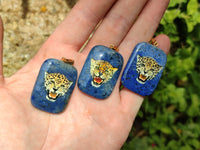 Polished Dumortierite Pendant with Hand Painted Leopard - Sold Per Item - From Mozambique