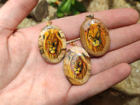 Polished Picture Stone Oval Pendant with Hand Painted Lion - Sold Per Item - From Namibia