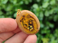 Polished Picture Stone Oval Pendant with Hand Painted Lion - Sold Per Item - From Namibia