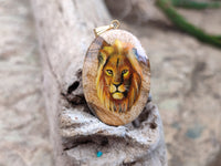 Polished Picture Stone Oval Pendant with Hand Painted Lion - Sold Per Item - From Namibia