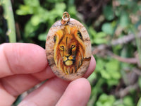 Polished Picture Stone Oval Pendant with Hand Painted Lion - Sold Per Item - From Namibia