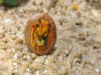 Polished Picture Stone Oval Pendant with Hand Painted Lion - Sold Per Item - From Namibia