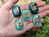 Polished Aventurine Pendant with Hand Painted Tiger - Sold Per Item - From Zimbabwe