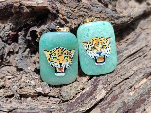 Polished Aventurine Pendant with Hand Painted Tiger - Sold Per Item - From Zimbabwe