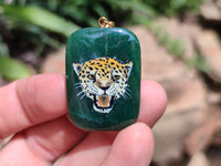 Polished Aventurine Pendant with Hand Painted Tiger - Sold Per Item - From Zimbabwe