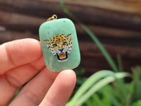 Polished Aventurine Pendant with Hand Painted Tiger - Sold Per Item - From Zimbabwe