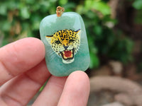 Polished Aventurine Pendant with Hand Painted Tiger - Sold Per Item - From Zimbabwe