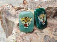 Polished Aventurine Pendant with Hand Painted Tiger - Sold Per Item - From Zimbabwe