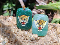 Polished Aventurine Pendant with Hand Painted Tiger - Sold Per Item - From Zimbabwe