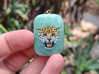 Polished Aventurine Pendant with Hand Painted Tiger - Sold Per Item - From Zimbabwe