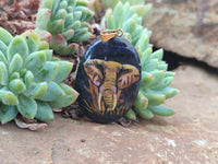 Polished Dumortierite Pendants with Hand Painted Elephant - sold per item - From Mozambique