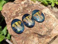 Polished Dumortierite Pendants with Hand Painted Elephant - sold per item - From Mozambique