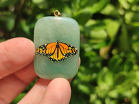 Polished Aventurine Pendant with Hand Painted Butterflies - Sold Per Item - From Zimbabwe