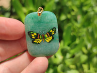 Polished Aventurine Pendant with Hand Painted Butterflies - Sold Per Item - From Zimbabwe