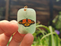 Polished Aventurine Pendant with Hand Painted Butterflies - Sold Per Item - From Zimbabwe