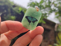 Polished Aventurine Pendant with Hand Painted Butterflies - Sold Per Item - From Zimbabwe