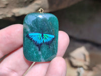 Polished Aventurine Pendant with Hand Painted Butterflies - Sold Per Item - From Zimbabwe