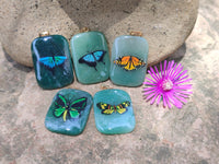 Polished Aventurine Pendant with Hand Painted Butterflies - Sold Per Item - From Zimbabwe