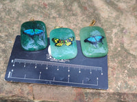 Polished Aventurine Pendant with Hand Painted Butterflies - Sold Per Item - From Zimbabwe