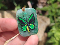 Polished Aventurine Pendant with Hand Painted Butterflies - Sold Per Item - From Zimbabwe