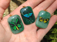 Polished Aventurine Pendant with Hand Painted Butterflies - Sold Per Item - From Zimbabwe