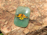 Polished Aventurine Pendant with Hand Painted Butterflies - Sold Per Item - From Zimbabwe