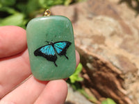 Polished Aventurine Pendant with Hand Painted Butterflies - Sold Per Item - From Zimbabwe