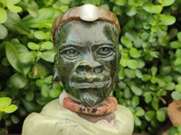 Hand Made Traditional African Man Bust Sculpture x 1 From Zimbabwe