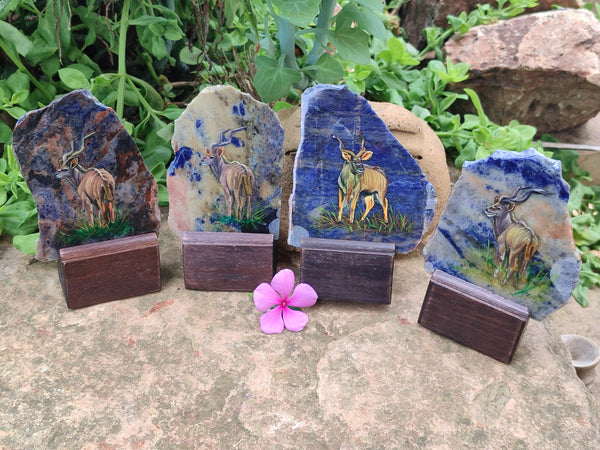 Hand Made Kudu Decoupage on Sodalite Stone Slabs - sold per item - From Namibia