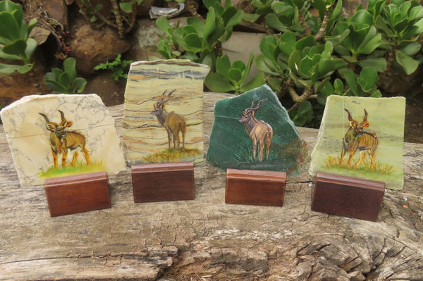 Hand Made Kudu Decoupage Stone Slabs x 6 From Southern Africa