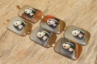 Polished Polychrome Jasper Pendant with Hand Painted Panda - sold per item - From Madagascar