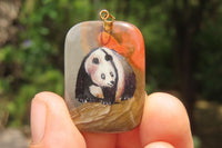 Polished Polychrome Jasper Pendant with Hand Painted Panda - sold per item - From Madagascar