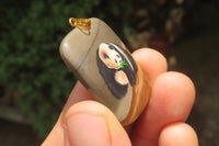 Polished Polychrome Jasper Pendant with Hand Painted Panda - sold per item - From Madagascar