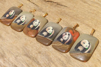 Polished Polychrome Jasper Pendant with Hand Painted Panda - sold per item - From Madagascar