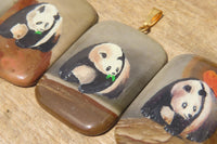 Polished Polychrome Jasper Pendant with Hand Painted Panda - sold per item - From Madagascar