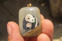 Polished Polychrome Jasper Pendant with Hand Painted Panda - sold per item - From Madagascar