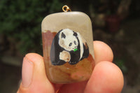 Polished Polychrome Jasper Pendant with Hand Painted Panda - sold per item - From Madagascar