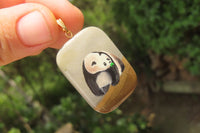 Polished Polychrome Jasper Pendant with Hand Painted Panda - sold per item - From Madagascar