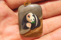 Polished Polychrome Jasper Pendant with Hand Painted Panda - sold per item - From Madagascar