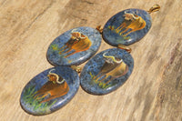 Polished Dumortierite Pendants with Hand Painted Buffalo - sold per item - From Mozambique