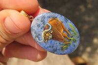 Polished Dumortierite Pendants with Hand Painted Buffalo - sold per item - From Mozambique