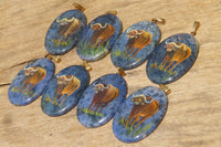 Polished Dumortierite Pendants with Hand Painted Buffalo - sold per item - From Mozambique