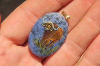 Polished Dumortierite Pendants with Hand Painted Buffalo - sold per item - From Mozambique