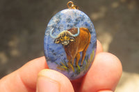 Polished Dumortierite Pendants with Hand Painted Buffalo - sold per item - From Mozambique